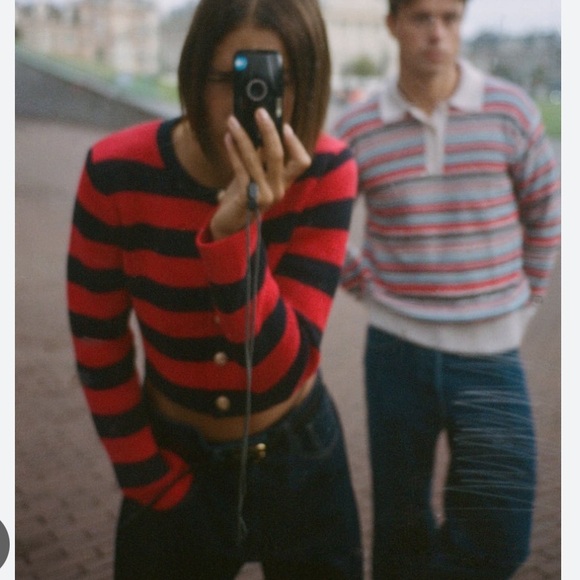 ZARA NWT STRIPED KNIT CARDIGAN RED / NAVY - Picture 4 of 10